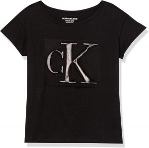Футболка Calvin Klein для девочек с короткими рукавами и логотипом, удобная хлопковая футболка с внутренней стороной без бирки, Black Embossed