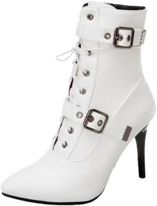 Женские туфли на шпильке с передней шнуровкой, модные, для улицы, с резиновой подошвой, осень и зима. Fusecottc, White