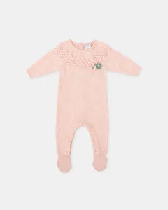 Комбинезон с ножками для младенца из вязального трикотажа с лепестками Tutto Piccolo, розовый