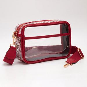 Блестящая стеганая искусственная кожа прозрачная прямоугольная сумка через плечо FASHNZFAB, красный