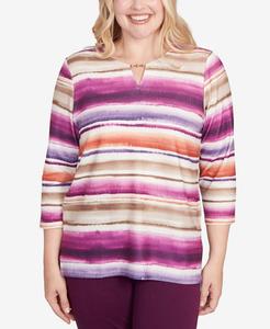 Небольшой топ с V-образным вырезом, расшитый бисером и выполненный в акварельном стиле Alfred Dunner, Darkpurple