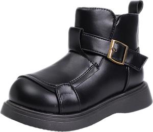 Детские модные ботильоны IWIHMIV для девочек с боковой молнией, наружной нескользящей теплой толстой подошвой для малышей, Black