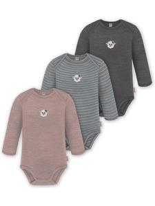 Normani Outdoor Sports Комплект из 3 детских боди из мериносовой шерсти с длинными рукавами, цвет Окленд, антрацитово-серо-розовый