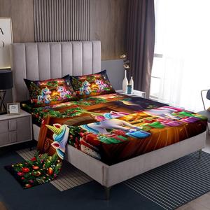 Erosebridal Комплект постельного белья с новогодним принтом для девочек с единорогами и рождественскими венками, Brown Green White