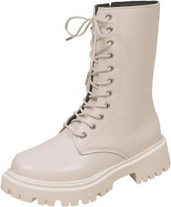 Женские ботильоны IWIHMIV на платформе с шнуровкой, массивный каблук, круглый носок, на толстом подошве, с боковой молнией, повседневные и для езды на коне, White