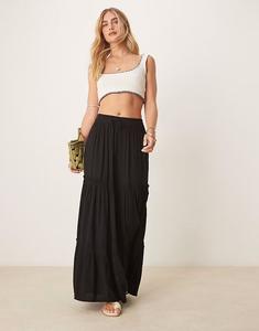 Юбка макси Vila многоуровневая в стиле бохо черного цвета