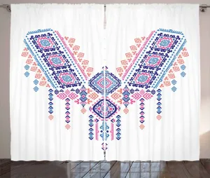 Штора ABAKUHAUS в деревенском стиле, с африканским геометрическим узором, присборенная тесьма для спальни с петлями и крючками, 280 x 225 см, кораллово-красный, розовый и синий Abakuhaus