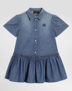 Платье из вываренного шамбре с вышивкой логотипа DOLCE & GABBANA, мультиколор