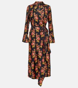 Платье миди с запахом из шелкового твила с цветочным принтом ETRO, разноцветный