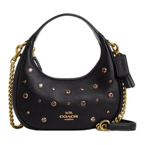 COACH Кармен изящная кожаная сумка через плечо миниатюрная женская черная