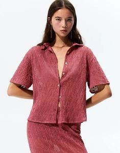 Трикотажная рубашка с короткими рукавами Pull&Bear темно-розового цвета