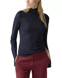 Футболка с высоким воротником и разрезом на рукаве Theory, синий