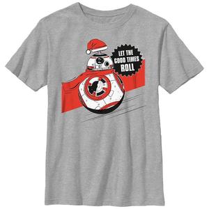 Рождественская футболка BB-8 «Звездные войны» для мальчиков 8–20 лет. Футболка с рисунком шляпы Санты «Пусть идут хорошие времена» Star Wars, цвет Athletic Heather