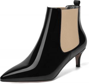 Женские лаковые ботильоны SKYSTERRY с острым носком, модные с низким каблуком-кистеном, высотой до щиколотки, каблук 2 дюйма, Beige Black