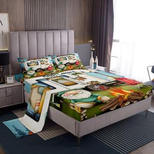 Erosebridal Комплект постельного белья Gnome Camping с цветочным принтом и бабочками для детей, White Red Green