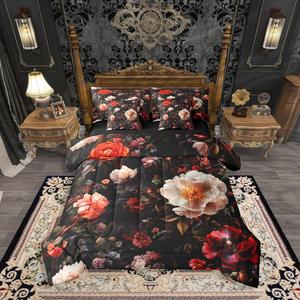 Erosebridal Винтажный комплект постельного белья Garden Wildlife с цветочным принтом в стиле ретро, Red White Black