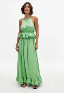 Длинное платье с оборками на талии и воротником-халтером. Na-Kd, Green