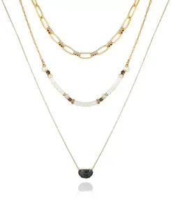 Женское многослойное ожерелье из белых ракушек и звеньев T Tahari, gold-tone
