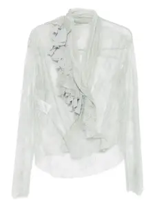 Кружевной топ с оборками Alberta Ferretti, зеленый