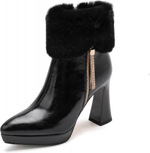 Женские ботинки KAGAA из коровьей кожи с заостренным носком и платформой, больших размеров, на массивном высоком каблуке 10 см, ручной работы, теплые ботильоны для женщин kagaa134, Black