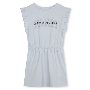 Givenchy Kids платье с оборками и логотипом, синий