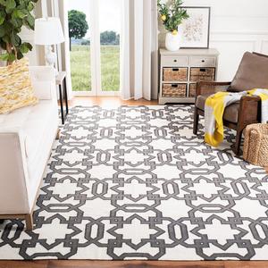 Ковер ручной работы SAFAVIEH, 122 x 183 см,  Dhurries Collection Ivory/Grey DHU751A из премиальной шерсти, плоского плетения