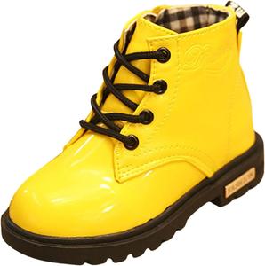 Детские ботинки IWIHMIV для девочек, с молнией сбоку, утепленные, короткие, на шнуровке, с нескользящей подошвой, для зимы на улице, Yellow