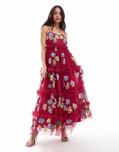 Платье-мидакси Maya с вышивкой, ярко-розового цвета