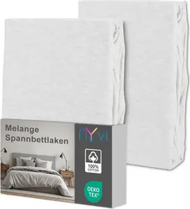 Простыня на резинке DreamScience Melange 90x200 - 100x200 см, серебристая, 2 шт., для матрасов высотой до 22 см - 100% хлопок, винтажный лен, не требует глажки, не садится NYVI