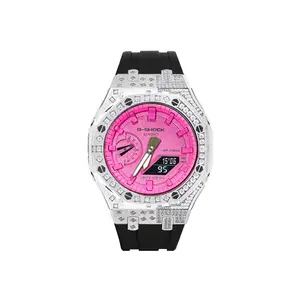 Часы Casio G-Shock Analog-Digital 2100 Series, арт. GA-2100-1A1, черный/серебристый/розовый обсидиан/стразы