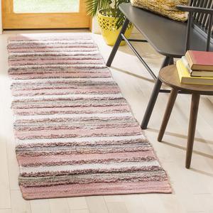 Ковер-дорожка SAFAVIEH, 69 x 244 см, Montauk Collection, Pink & Multi, ручной работы, полосатый хлопок, идеально подходит для помещений с высокой проходимостью в гостиной, спальне (MTK951D)