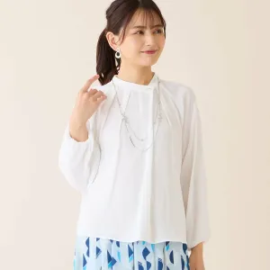 Блузка с присборенной фактурой и жаккардовым узором, пригодная для стирки и подходящая для любого случая: Lobjie, цвет White