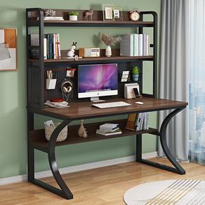 Компьютерный стол Xinmeikai с полками и перфорированной панелью, 160x60x170 см, каркас Black Frame, столешница Deep Walnut