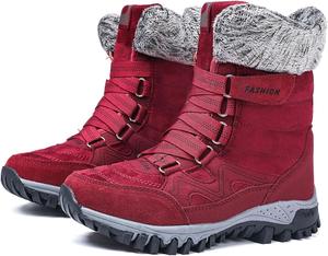 Водонепроницаемые женские ботинки с меховой подкладкой, модные ботильоны на шнуровке, уличные походные ботинки, повседневная зимняя обувь для женщин Generic, #A04-Red