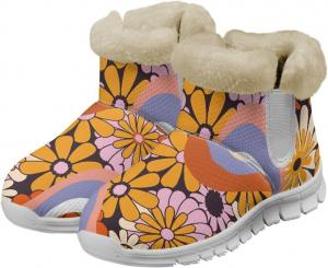 Зимние женские теплые ботинки Biyejit, ботильоны на зиму, уличные ботинки, слипоны, кроссовки, удобная обувь для женщин, Hippie Flower