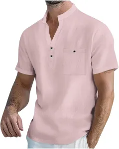 Мужская футболка с воротником хенли и коротким рукавом