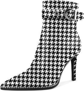 Женские ботильоны Eldof с каблуком-стилет и молнией, заостренный носок, для платья, 3,5 дюйма, Houndstooth