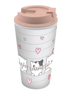 Кружка для кофе с собой Милые котики розового цвета - 400 мл Geda Labels