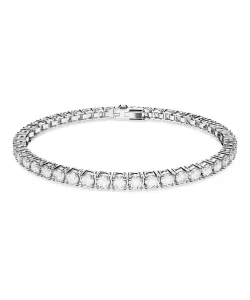 Официальный теннисный браслет Swarovski Matrix, круглая огранка, маленький размер, белый, родированное покрытие.