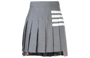 Плиссированная мини-юбка серого цвета с полотняным переплетением и 4 планками THOM BROWNE