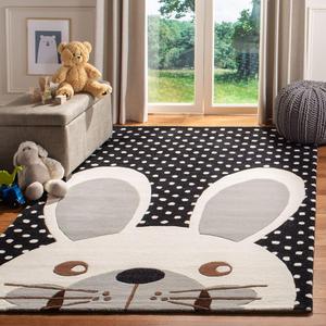 SAFAVIEH Kids Collection Black/Ivory SFK922Z ручной работы шерстяной ковер 244 x 305 см с горошком и кроликами