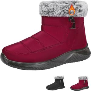 Женские зимние ботинки на плоской подошве, укороченные, водонепроницаемые с боковой молнией, с плюшевой подкладкой, массивным средним каблуком, с круглым носком, теплые и удобные, на мягкой внутренней отделке, без застежки NoworFewer, Red