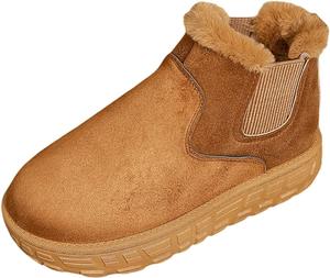 Женские ботильоны с теплой меховой подкладкой, зимние уличные ботинки с противоскользящей подошвой, замшевые ботильоны на массивном каблуке, пушистые ботинки до щиколотки Generic, Brown