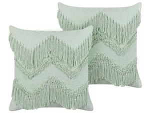 BELIANI Набор декоративных подушек из 2 светло-зеленых хлопковых подушек 45 x 45 см. Чехол с наполнителем на молнии с бахромой, однотонная текстура, в стиле бохо. Гостиная, спальня.
