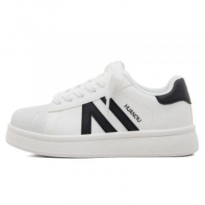 HUANQIU Кроссовки для скейтбординга женские low top PU, Textile Slip Resistant, легкие и дышащие, бело-черные