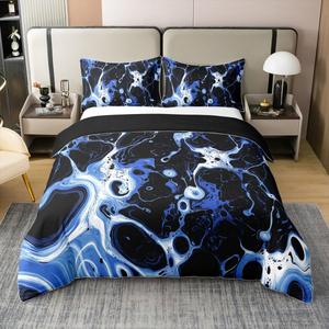 Erosebridal Комплект постельного белья из 100% хлопка с принтом тай-дай в черно-бело-синих тонах, Black White Dark Blue