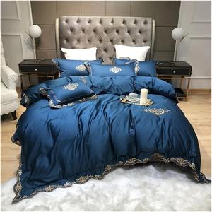 Generic Комплект постельного белья Palace Bed Linen из египетского хлопка 600TC с синей вышивкой Blue