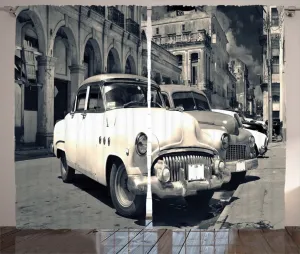 Штора ABAKUHAUS Рустикальный пейзаж, Американские тачки Гавана, присборенная тесьма для спальни с петлями и крючками, 280 x 245 см, бежево-серый Abakuhaus