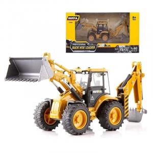 Экскаватор-погрузчик, бульдозер с ковшом, металлические подвижные H-игрушки 1:50 ikonka