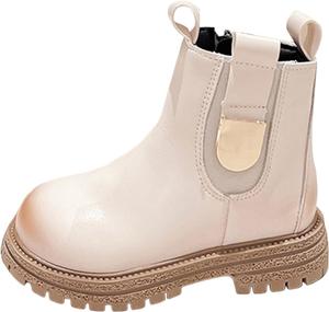 Ботильоны IWIHMIV с боковой молнией, удобные с круглым носком, короткие сапожки, с толстой подошвой, противоскользящие кожаные туфли, Beige